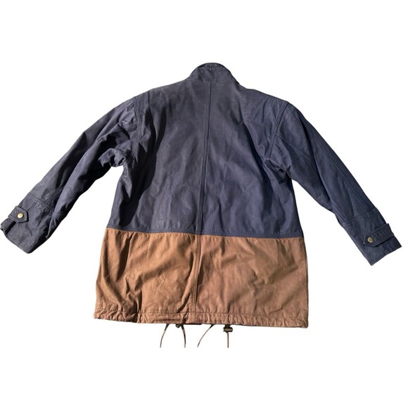 VTG Comint Brown Navy Blue Leather Coat Two Tone size L Color Block 80s hiking - Picture 2 of 14